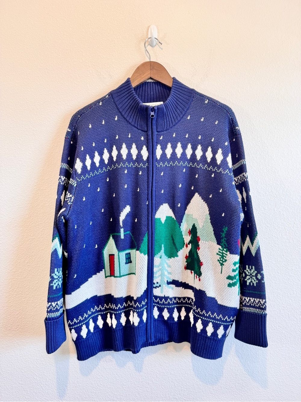 Coldwater Creek Cottagecore Christmas Snow Scene Zip Cardigan Sweater Large E21 - Picture 2 of 11